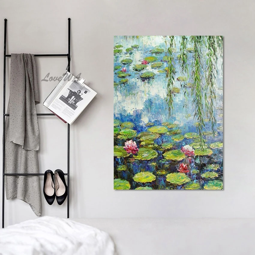 

Handmade Famous Lotus Oil Painting Reproduction Water LiLy Monet Picture Canvas Wall Art Piece Unframed Hotel Decoration Artwork