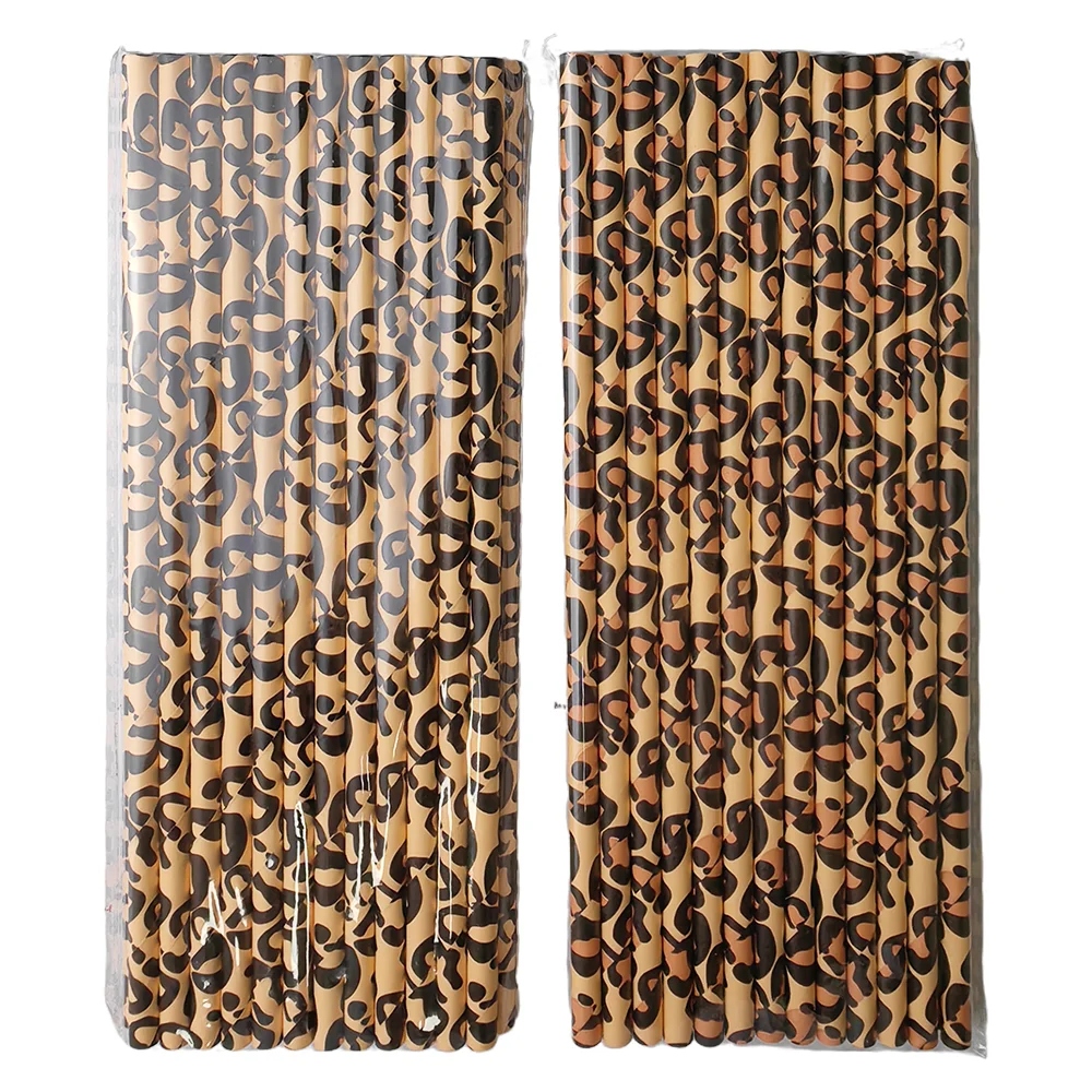 Трубочки бумажные с леопардовым принтом 25/50/100/200 шт.