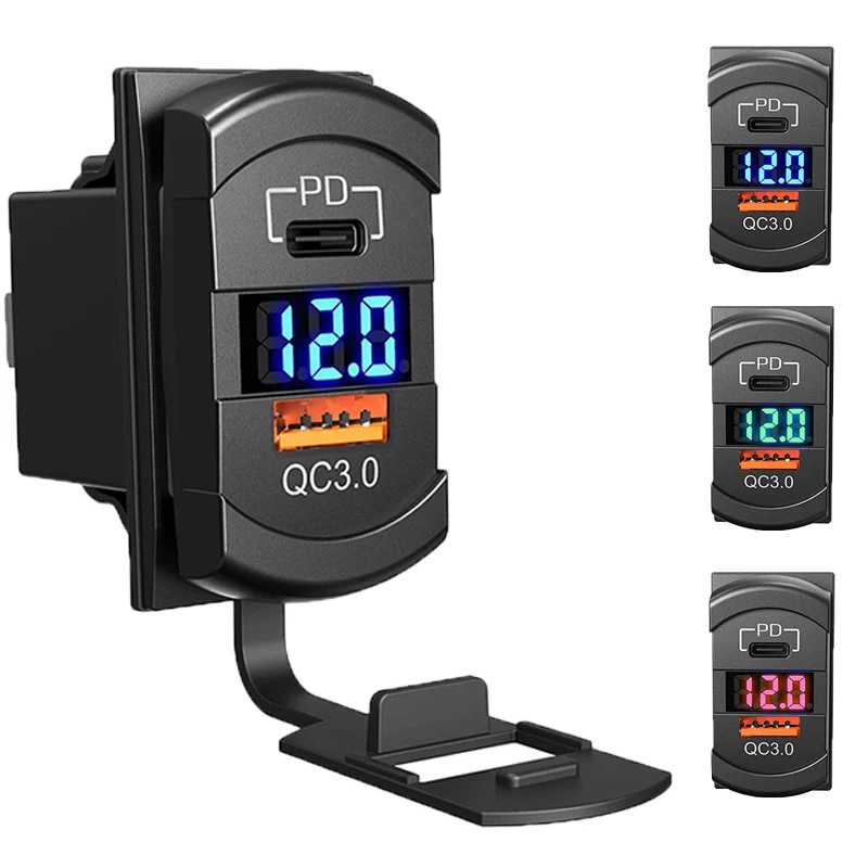 

USB C Car Charger PD QC3.0 Dual USB Car Charger Socket 12V 24V Phone Charge Power Adapter for Motorcycle Boat Marine Truck ATV
