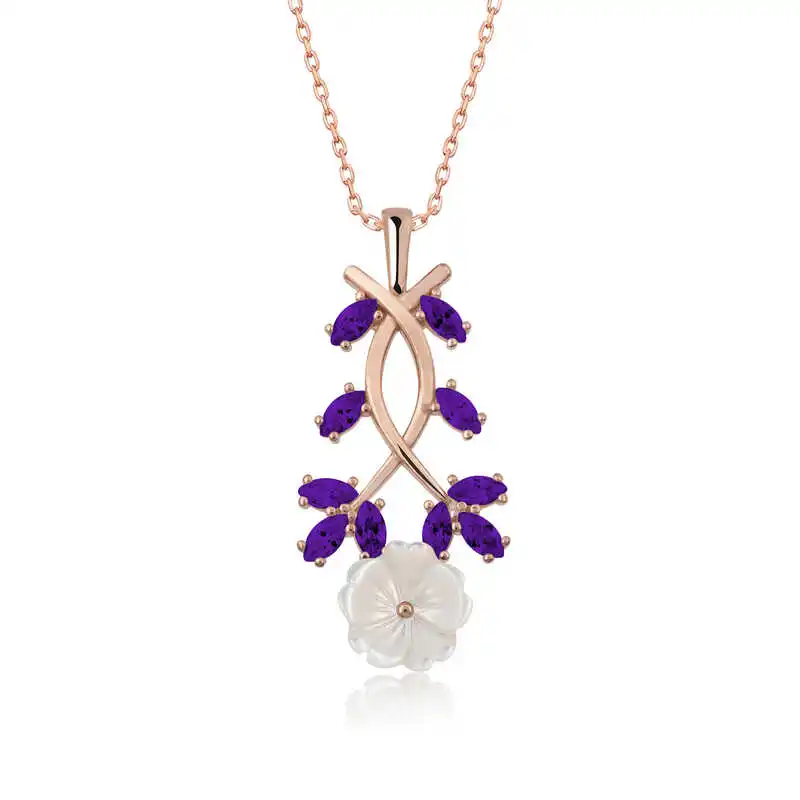 

Tevuli 925 пробы цвета: серебристый, фиолетовый лист весенний цветок Цепочки и ожерелья