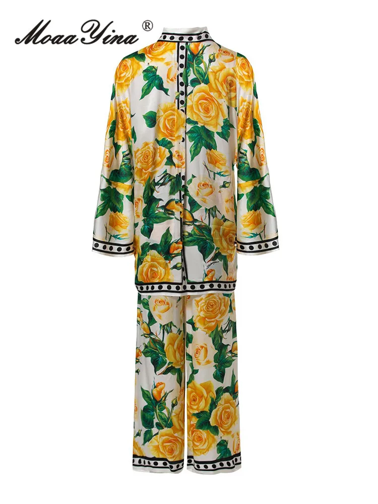 Женский Брючный комплект MoaaYina Летняя туника с цветочным принтом и широкие брюки