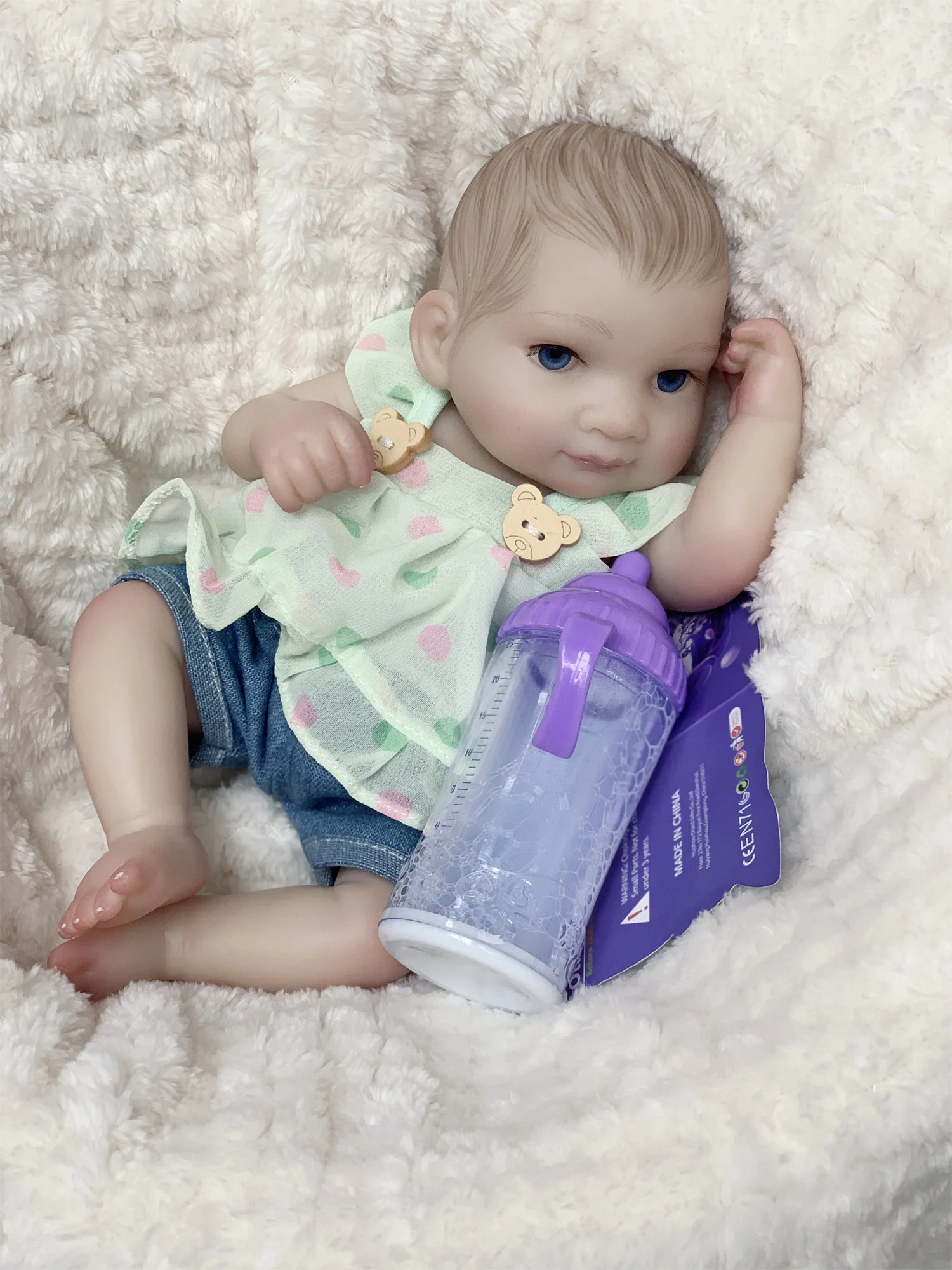 Кукла новорожденная моющаяся 25 см с окрашенными волосами