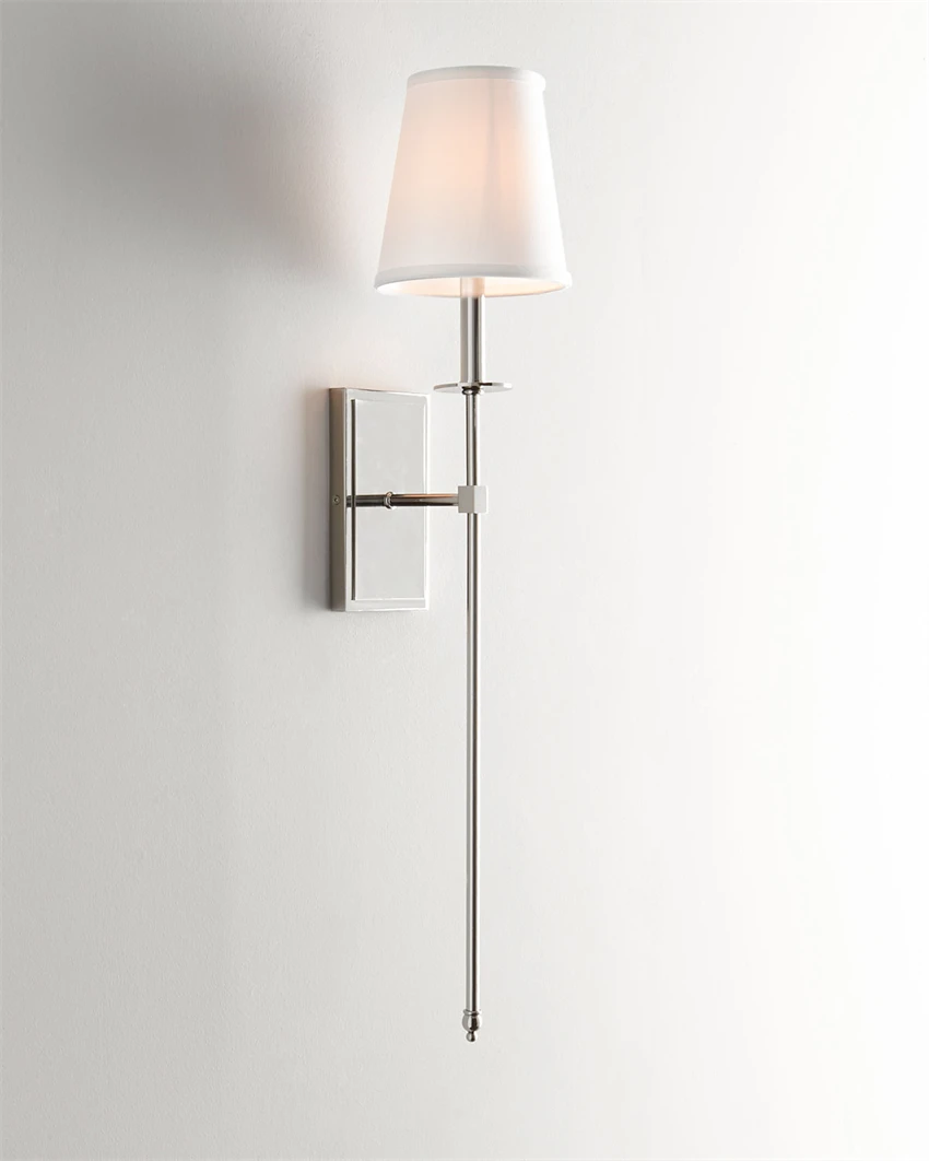 

Modern long pole bracket wall lamps Nordic bedroom bedside lamp living room sconces lights mirror lamp fabric shade fixtures