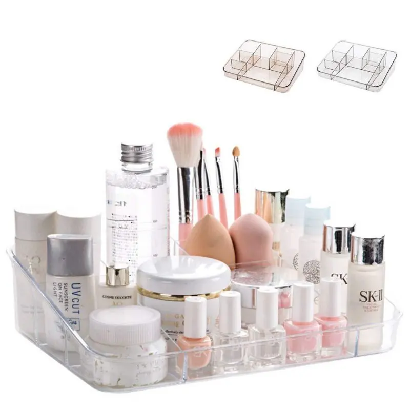 

Makeup Organizer Tray Brush Holder Cosmetic Display Case Storage Box for Vanity Countertop Bathroom Drawers, 8 Compartments, Cry