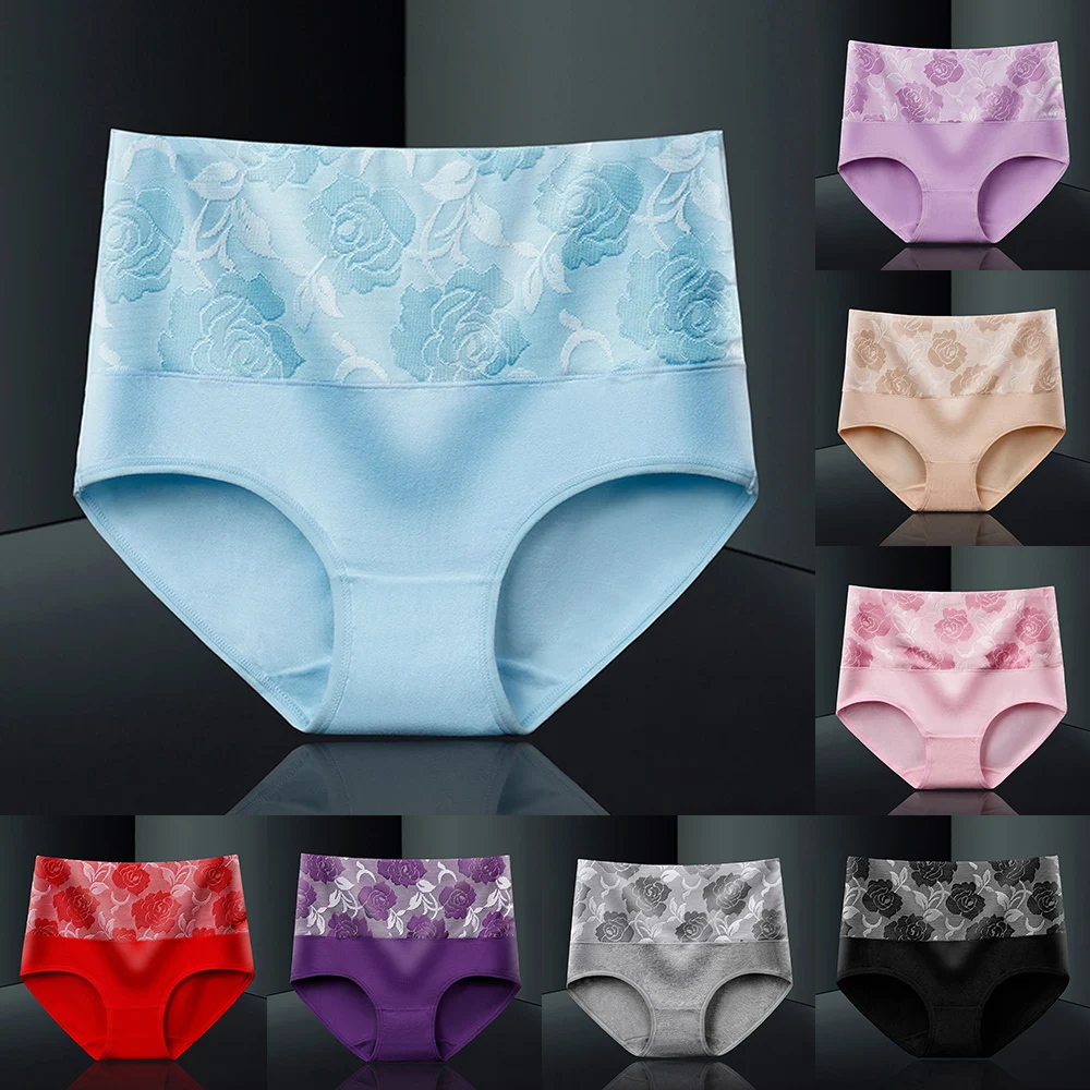 

Women High Waist Cotton Briefs Plus Size M-5XL Sexy Ladies Briefs Briefs Panties Shapewear Lingerie Flower Print Soft Underwear