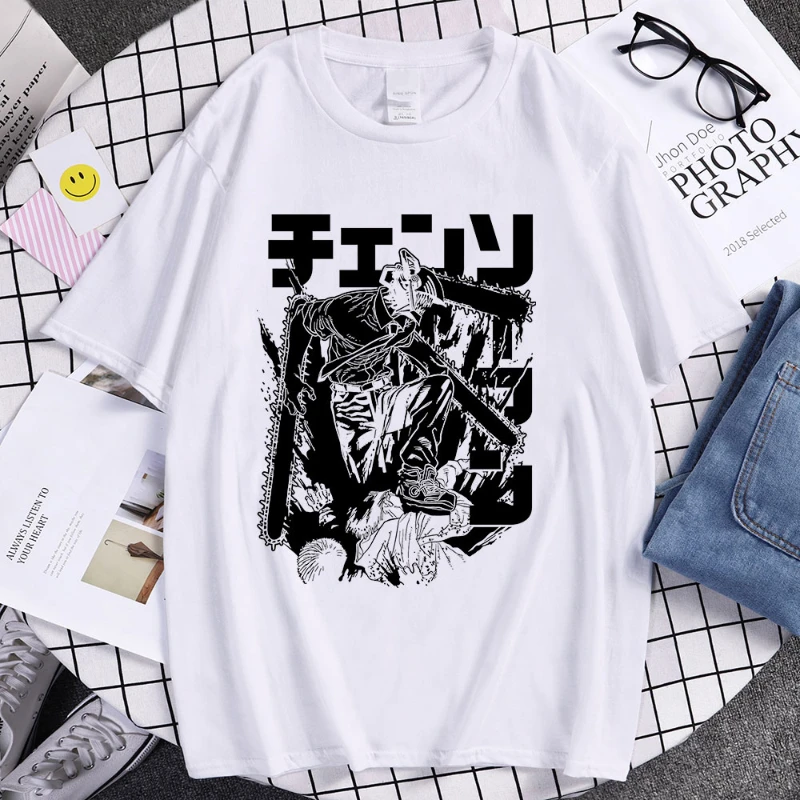 

Japanese Anime Chainsaw Manga Man Summer T-Shirt Man Graphic Print Tees Funny Cartoon Pochita Makima Unisex Tops Short Sleeves