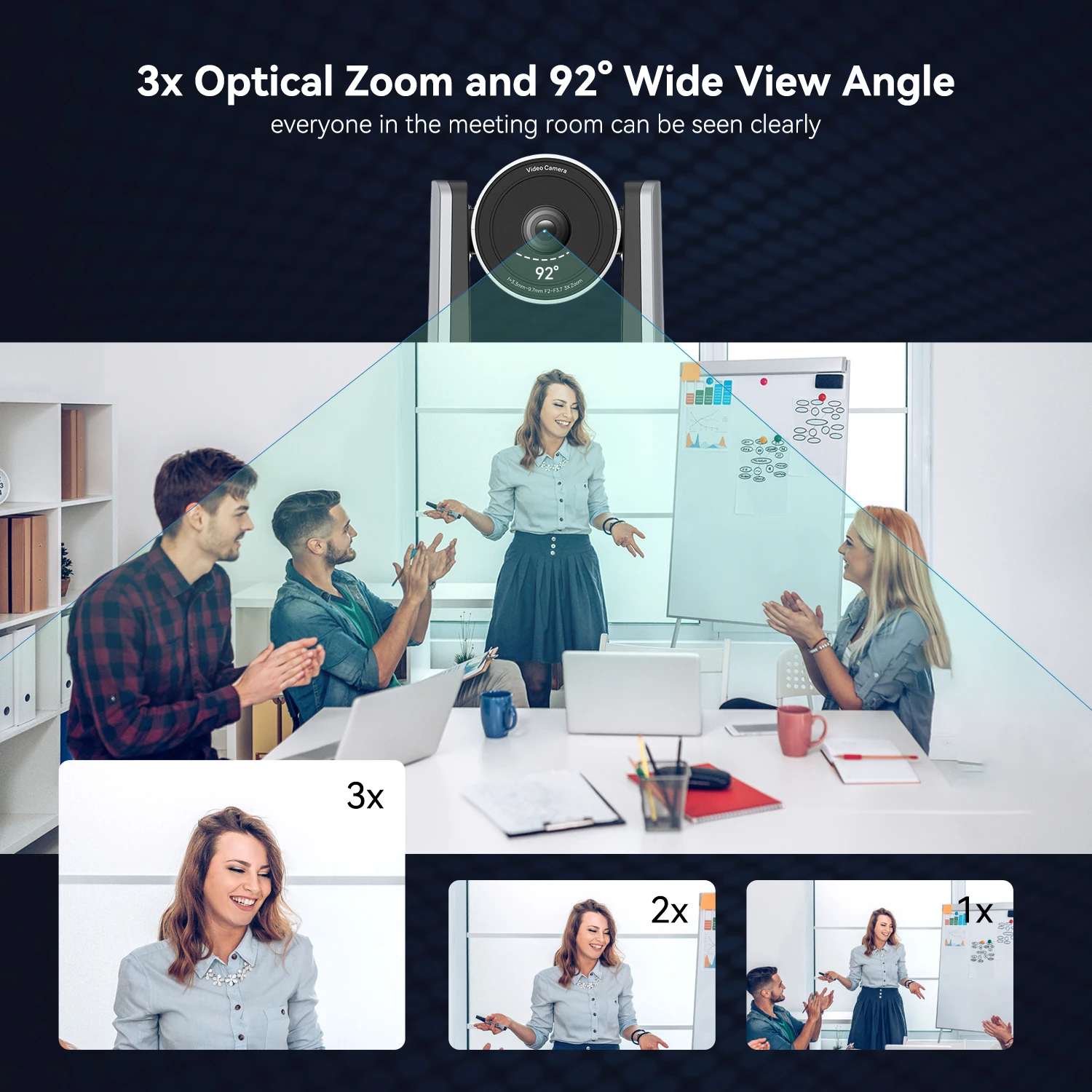 Фото TENVEO TEVO-EZ3H-4K с 3-кратным оптическим зумом, 4K 30FPS, отслеживанием объектов AI, 8.27 МП, выход USB3.0 и HDMI, идеально подходит для конференций №3