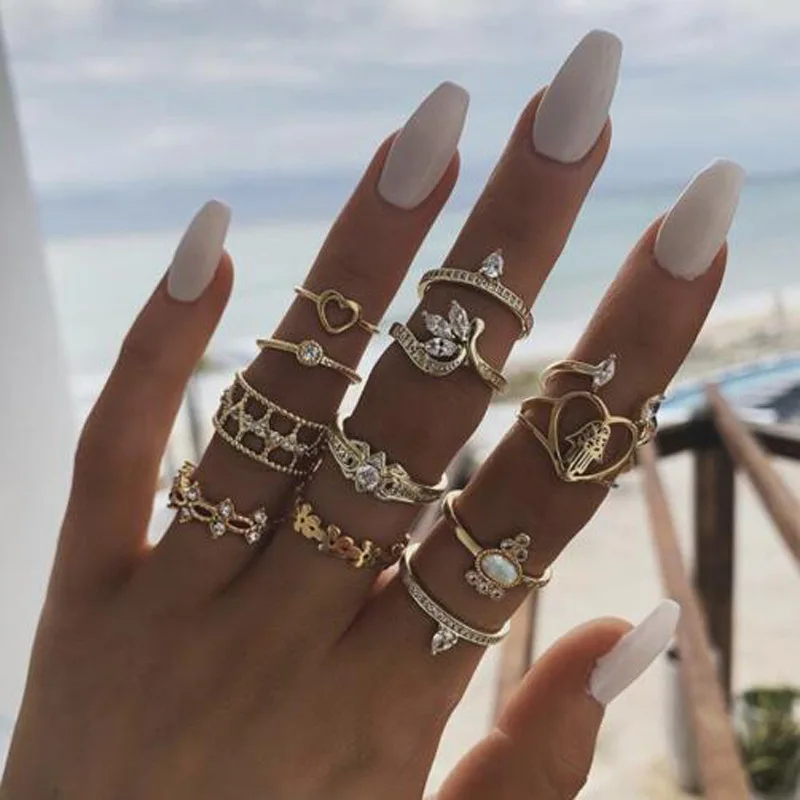 

New 2022 Diamond-set Opening Ring 12-piece Geometric Love Ring Combination Set