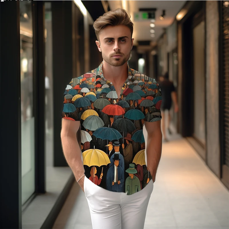 

Summer new men's shirt umbrella 3D print men's shirt casual style trendy men's shirt high -quality street men's shirt