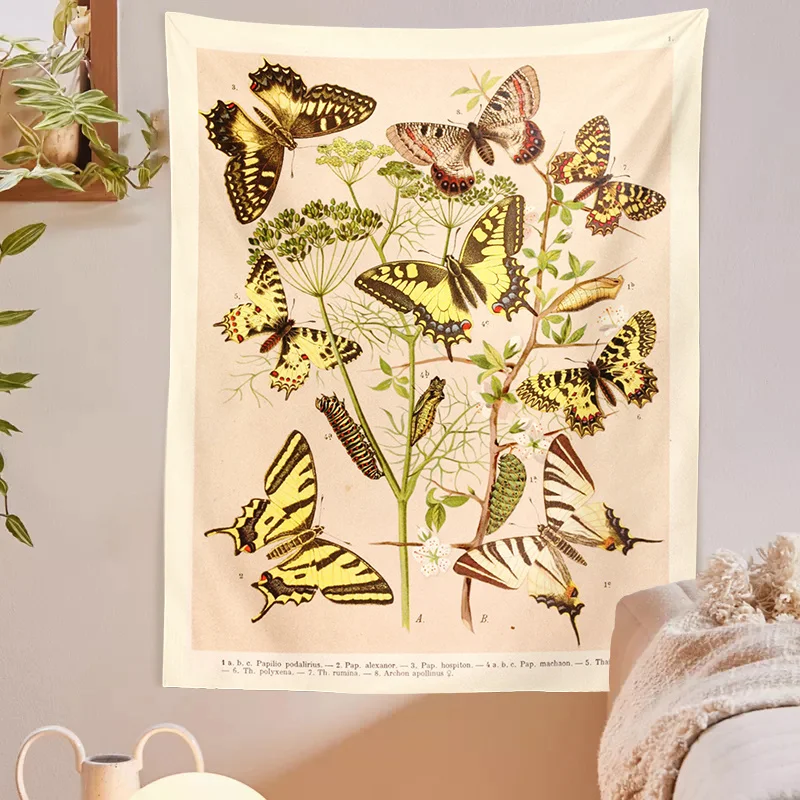 

Retro Butterfly Tapestry Wall Decor Boho Art Illustrated Antique Identification Chart Diagram Illustration Wall Art Boho Decor