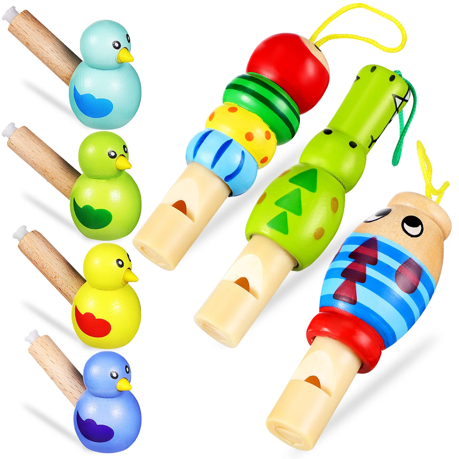 

7 Pcs Bulk Animal Whistle Toddler Baby Musical Toys Slide Pvc Wooden Whistles Lanyard