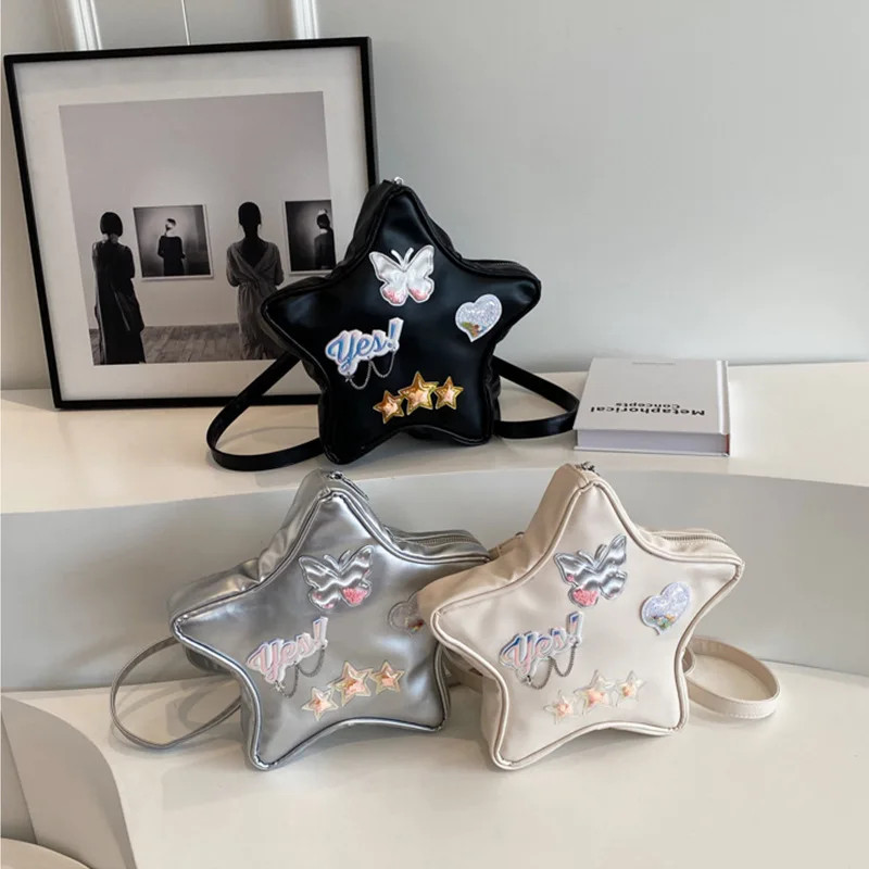 

Fashion Star Shape PU Leather Backpack Y2K Sweet Cool Style Large Capacity Backpack Girls Tote Handbags Waterproof Backpack