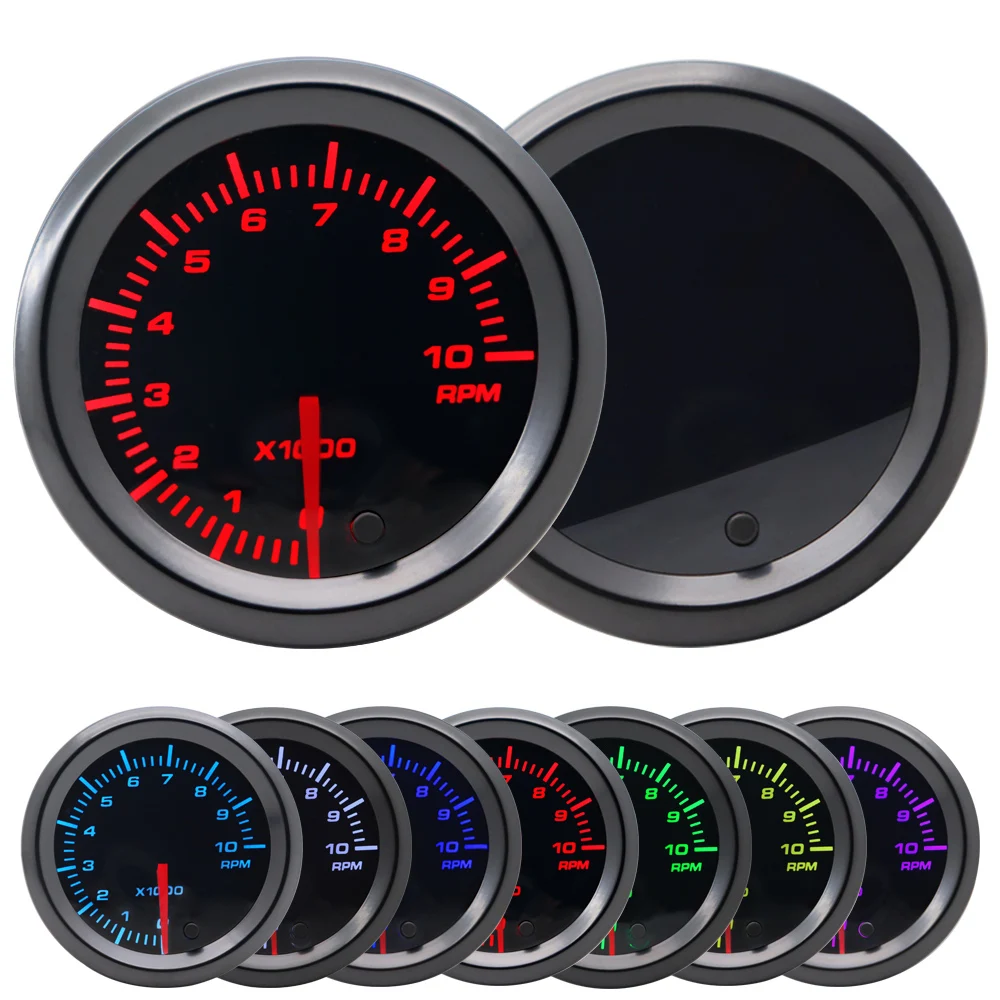

2" 52mm LED Tinted 7 Colors Tachometer RPM Gauge 0-10000 RPM 12V Car Gauge 4 6 8 Cylinders High Performance