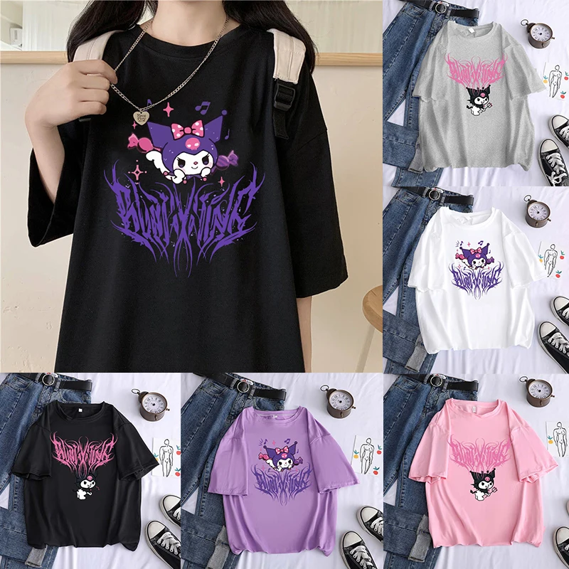 

Kawaii Kuromi Sanrioed Printed Summer T-Shirt Sweet Girl Cute Cartoon Popular Short-Sleeved Birthday Gifts