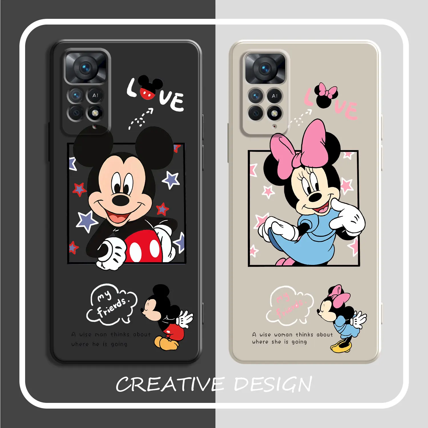 

Candy Color Case For Xiaomi Redmi Note 10 9 11 8 Pro 9A 9C 9T K40 7 8A 11T 10T 9S 10S 10C Soft Phone Cover Mickey Minnie Mouse