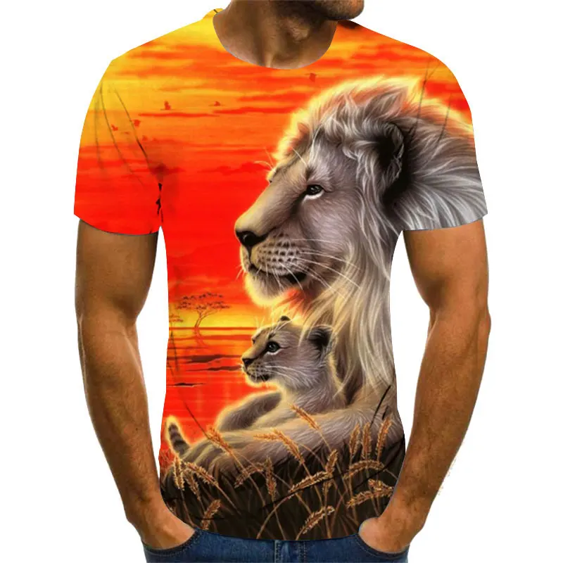 

Fashion Summer Animal Lion 3D Print Men's T-Shirt O-Neck Short Sleeve Casual Oversized Male T Shirt Top Men Clothing Camiseta