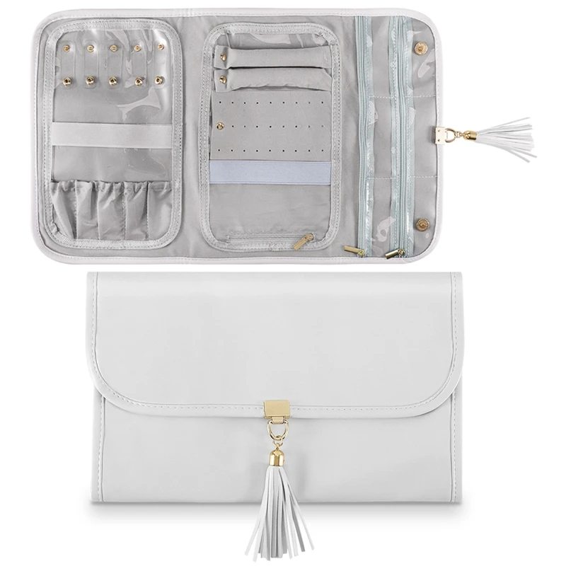 

Складные ювелирные изделия в рулоне, яркая Портативная сумка для путешествий, серег, колец, бриллиантовых ожерелий, брошей, хранения