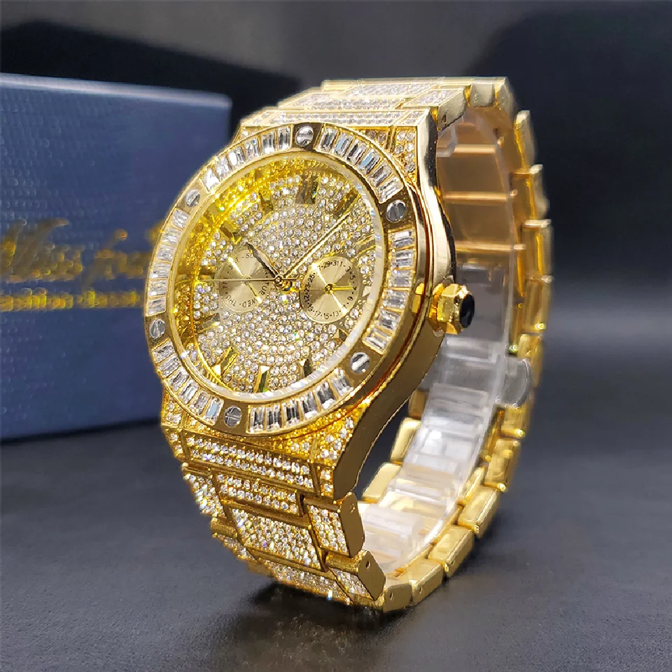

Big Face Quartz Watches For Men Double Dial Work Luxury Gold Diamond Men's Gold Watch Business Stylish Timepieces Gift For Male