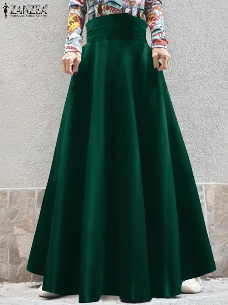 

Весна 2022, вечерние юбки ZANZEA на молнии, модная Однотонная юбка, Женская Повседневная атласная трапециевидная юбка-кафтан, Женский праздничны...