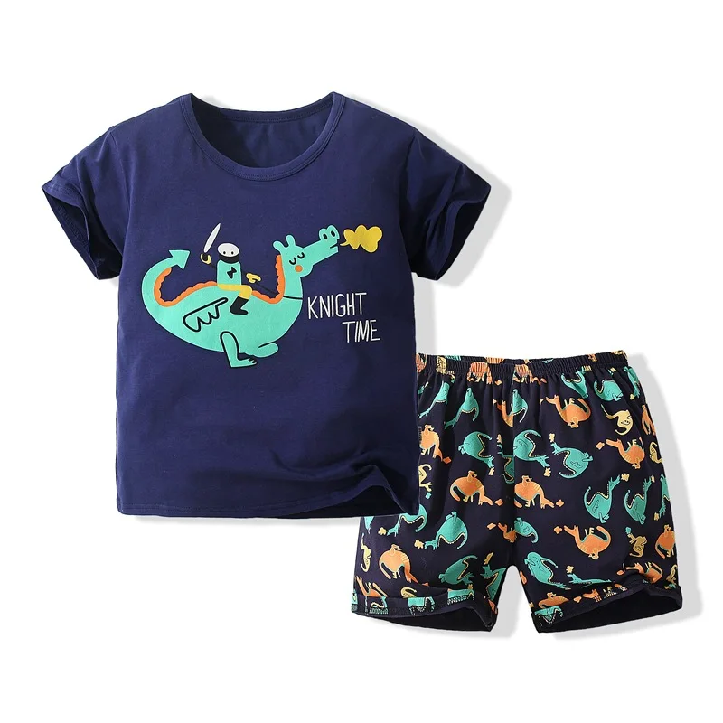 

2 шт./комплект, хлопковая Футболка с принтом динозавров и букв и шорты