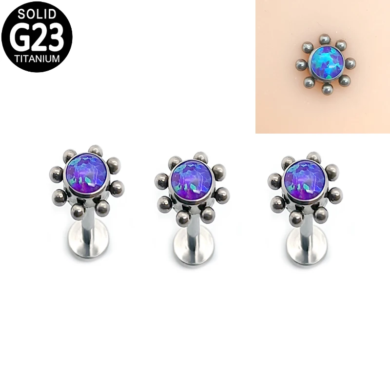 

G23 Titanium Labret Lip Ring Jewelry Beaded Ball Edge Opal Center Ear Piercing Cartilage Tragus Earring Labret Lip Studs Jewelry