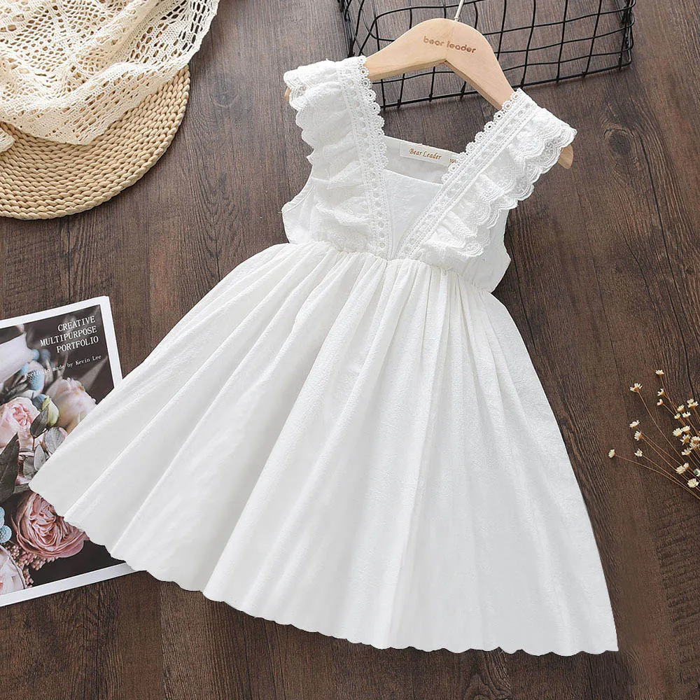 

Keelorn New Girls Flying Sleeve Princess Dresses 2-7Y Children's Casual Clothes Fashion Lace Dress Summer Retro Vestidos Outfits