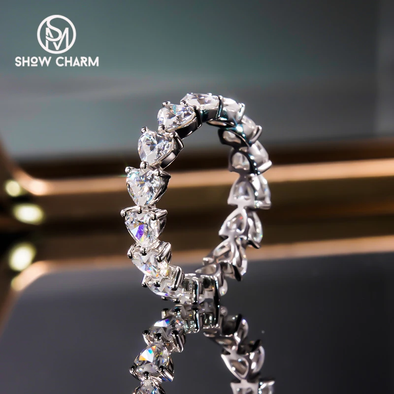 

Heart-Shaped Zircon Ring Female Index Finger Middle Finger S925 Sterling Silver Row Ring Full Circle Women Tide