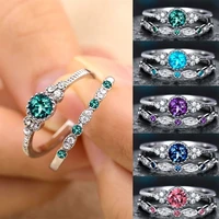 2pcsset 2022 luxury green blue stone glass filled rings for women sliver color glass filledia wedding engagement ring jewelry