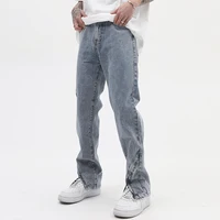 Ankle Zipper Ripped Washed Retro Mens Jeans Straight Wide Leg Pockets Distressed Casual Denim Trousers Loose Hip Hop Pants