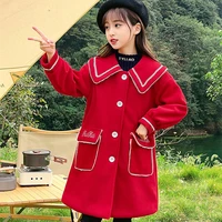 girls woolen coat jacket outwear 2022 red plus thicken spring autumn cotton%c2%a0overcoat outfits%c2%a0sport tracksuits tops childrens cl