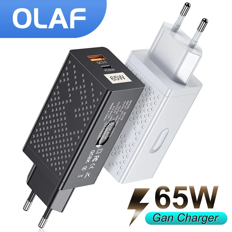 

65W GaN Charger Head US/EU/KR Specification Plugs USB+PD QC3.0 Fast Charging Tablet Laptop Cellphone USB Type-C Charger Adapter