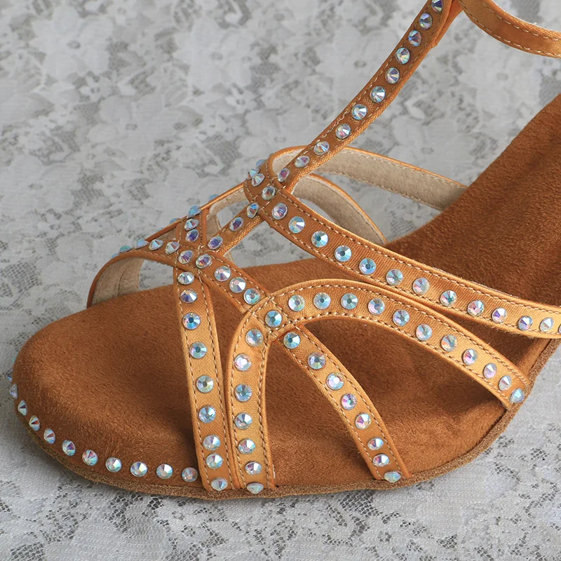 Wedopus Brozne Dance Sandals Woman with Rhinestones Covered Platform Dancing Shoes 8.5CM