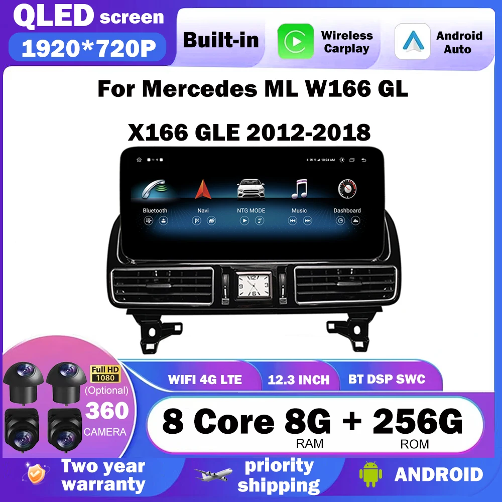 Android Auto Wireless Carplay 12 3 &quotдля Mercedes Benz GLML W166 X166 GL350 GL63 Автомобильный Raido GPS-навигатор - Цена: 52107