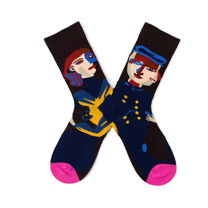 Men's ins tide European and American street oil painting personality art couple explosion models in tube socks
