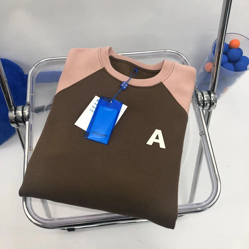 

Oversize Pink Brown Patchwork Embroidery LOGO Fleece Crewneck Men Women ADER ERROR Sweatshirts