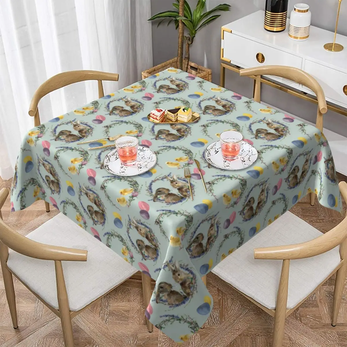 

Easter Day Tablecloth Vintage Rabbit Print Banquet Polyester Table Cover Cute Wholesale Decoration Printed Table Cloth