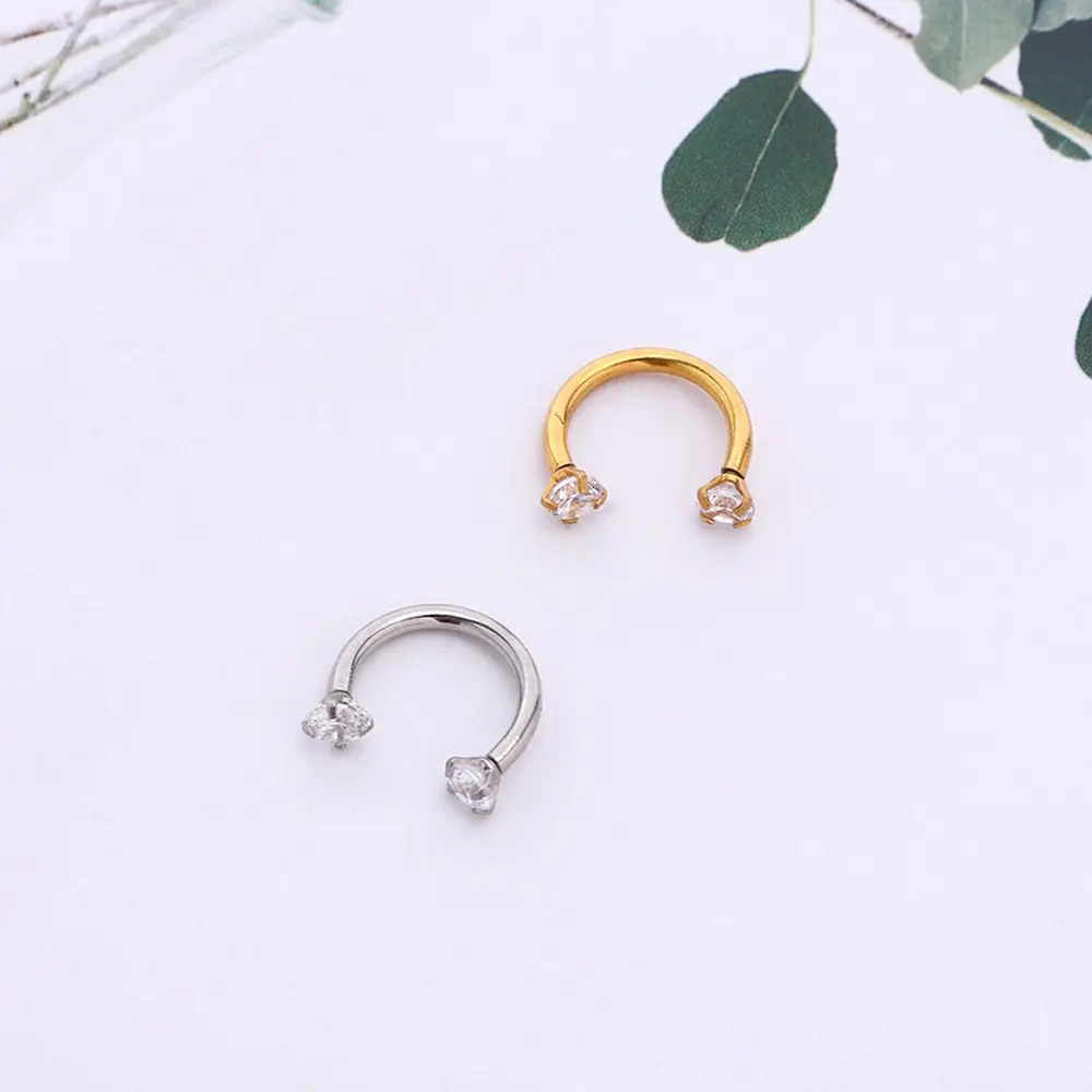

2Pcs Surgical Steel U-shaped Zircon Lip Ring Studs Cartilage Tragus Nose Ring Piercing Jewelry
