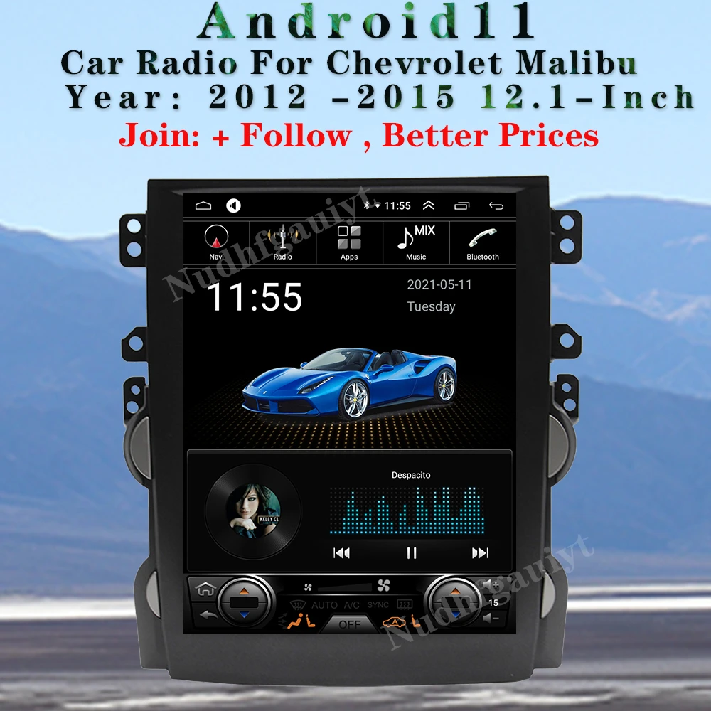 

12.1" Tesla Style Android 11 For Chevrolet Malibu Car Dvd Multimedia Video Player Auto GPS Navigation Stereo 4G 2012-2015 128GB