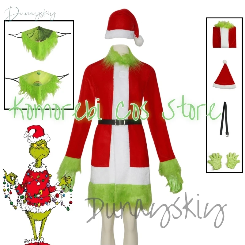 Новые рождественские костюмы одежда для косплея шляпа маска платье Санта-Клауса