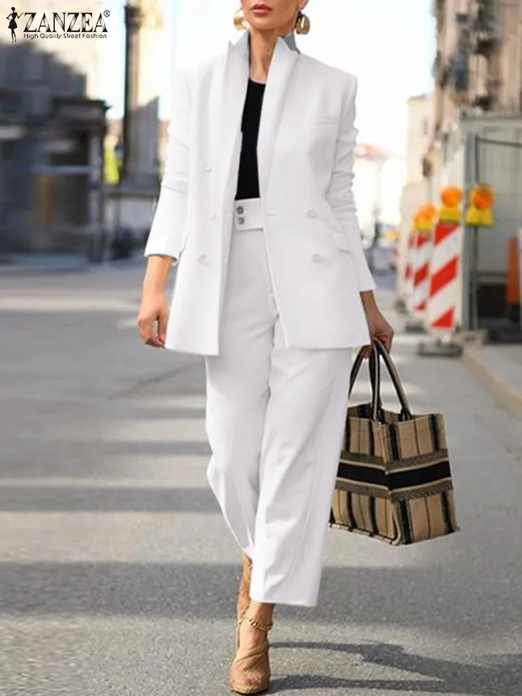 Комплект ZANZEA женский однотонный Элегантный Модный праздничный костюм блейзер и