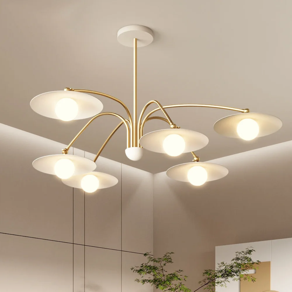 

Nordic Foyer Lustre Led Chandelier White Shades Iron Pendant Chandelier Lighting Living Room Hanging Chandelier Lamp Fixtures