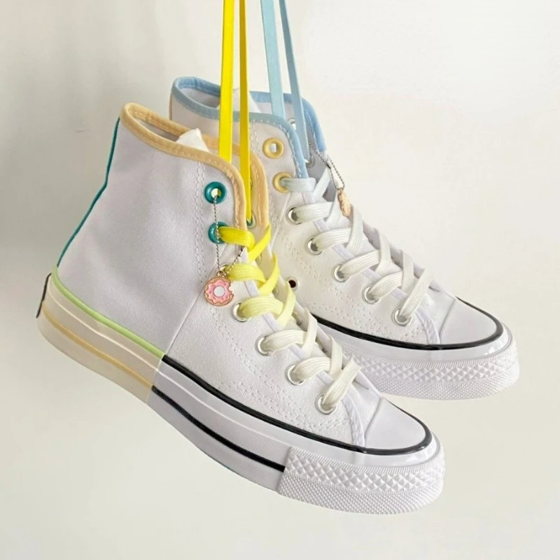 

women Canvas Shoes 2022 Spring Autumn Fashion color matching Woman Vulcanized Shoes Lace-up White Casual High low help Shoes