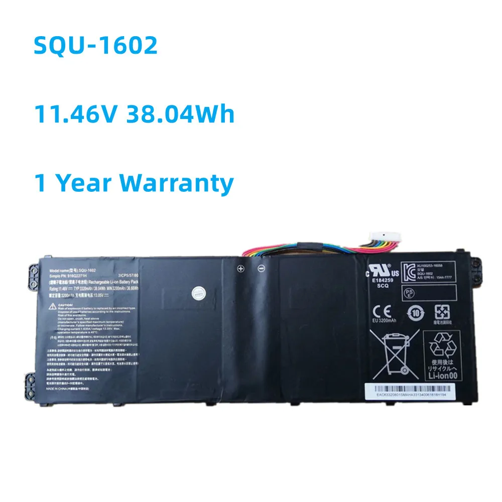 New SQU-1602 Battery For X5-CP5D1 CP5E1 CP5S1 PN: 916Q2271H 11.46V 38.4 Wh