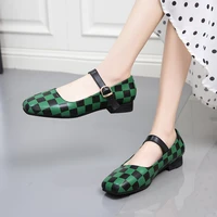 square head hasp mary jane shoes women checkerboard fashion pumps sandals 2022 new simple banquet heels dress casual women shoes
