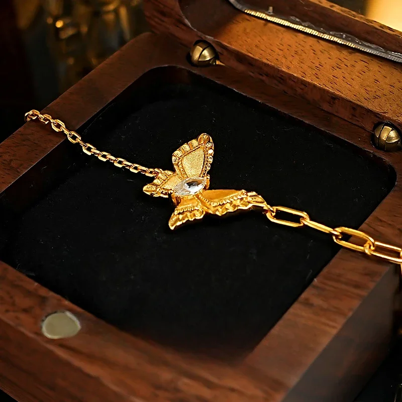 Новый браслет с матовой бабочкой для женщин серебро 925 пробы в винтажном стиле из