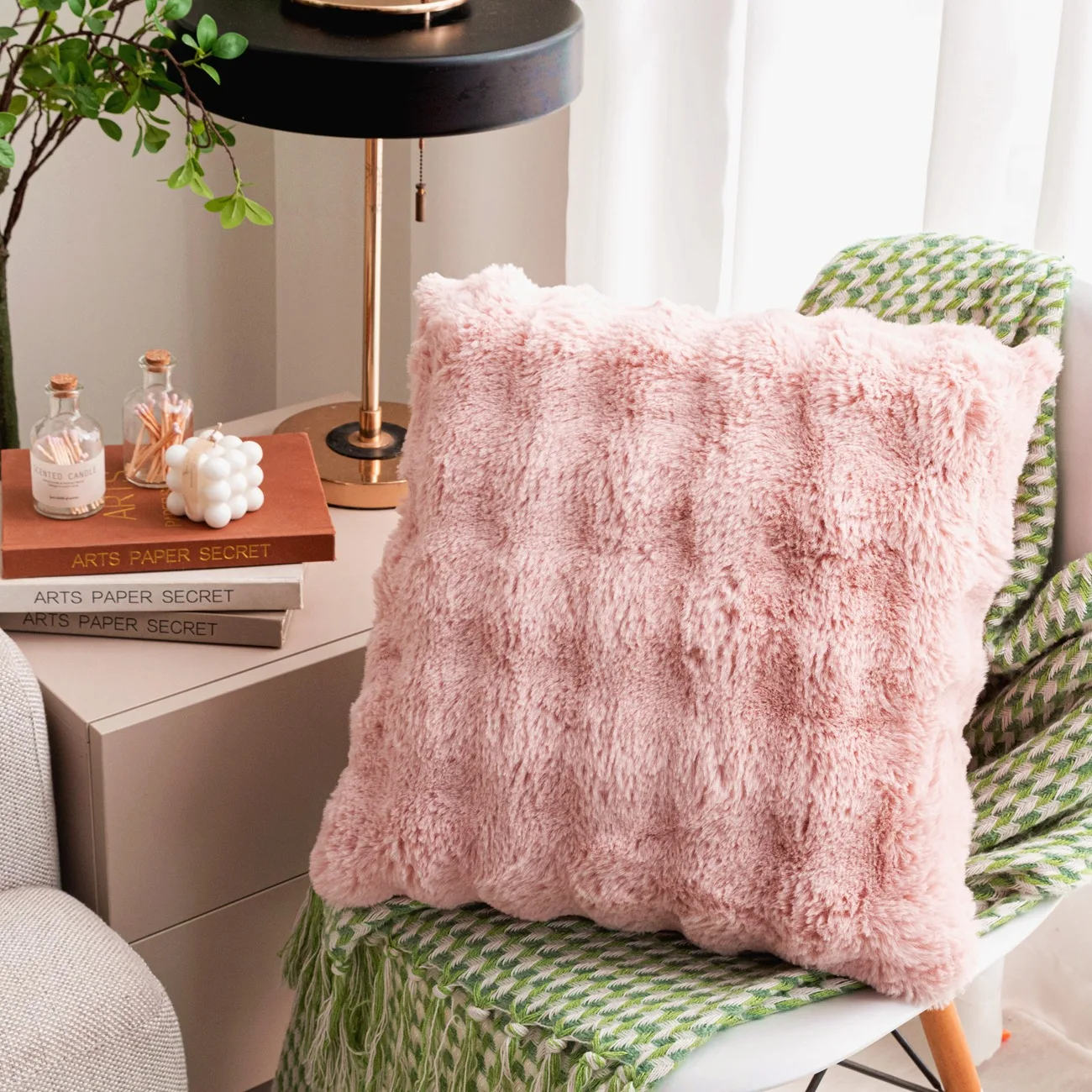 

Light Luxury Plush Pillow Case Nordic Solid Color Imitation Rabbit Hair Pillow Cover Home Bedside Comfortable Cushion Cover