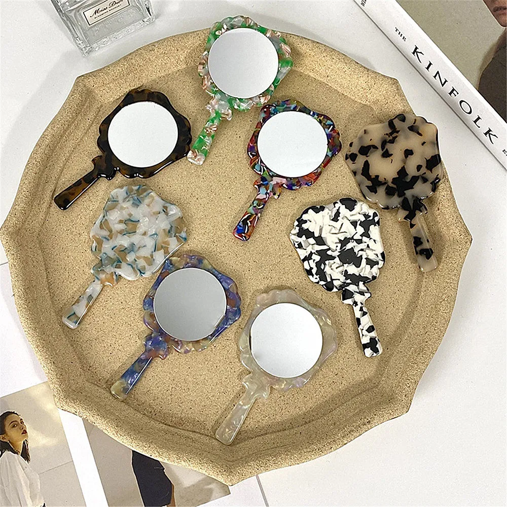 

Портативное зеркало для макияжа в стиле ретро, ручное круглое зеркало, Парикмахерское зеркало с ручкой, косметический инструмент для красоты