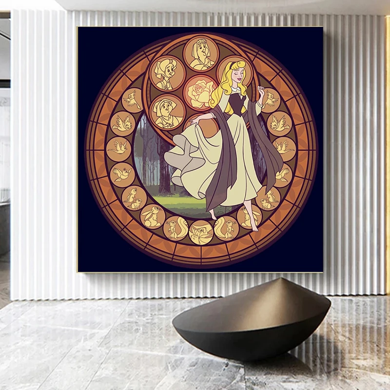 Постер с диснеевскими принцессами в виде бриллиантовых окон принты мультфильмов