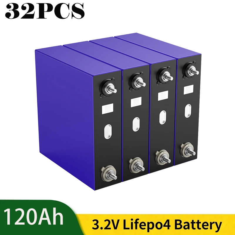 

32PCS 3.2V 120Ah LiFePo4 Battery Rechargeable Lithium Battery Cells Pack 12V 24V 48V For RV Car Boat Yacht Solar Energy Storage