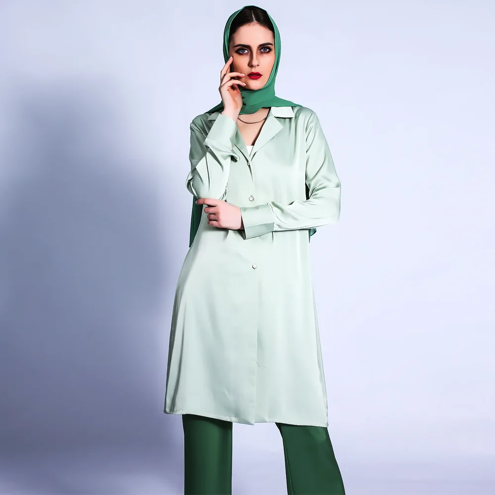 Arabian Muslim Fashion Women Large Size Color Block Two-piece Suit Arab Elegant Girl Long-sleeve Islamic Clothes Set